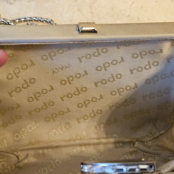 RARE NWT COUTURE RODO ITALY BEIGE SWAROVSKI CRYSTAL EVENING SHOULDER BAG CLUTCH - Picture 12 of 15
